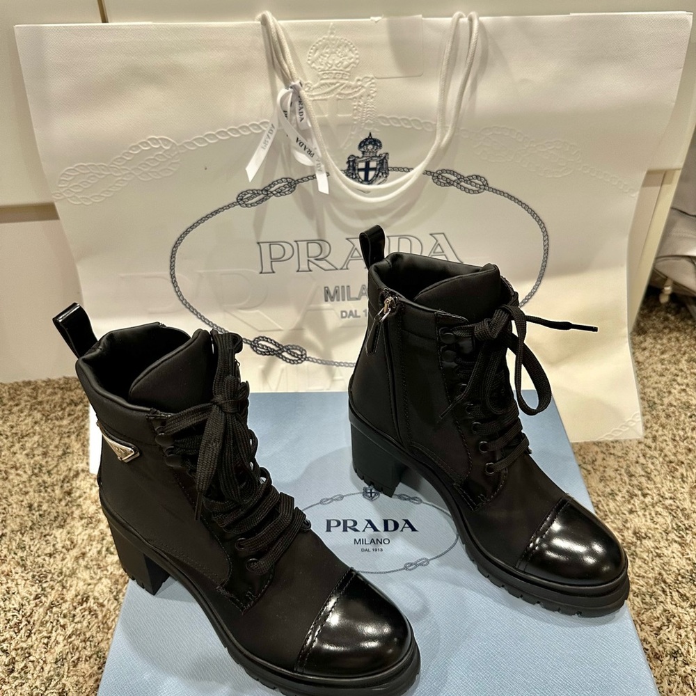 Prada Women's Black Heeled Lace-Up Boots - Picture 3 of 4